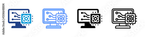 Quantum Computing icon set multiple style collection