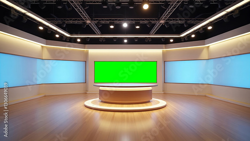 News Studio, Backdrop For TV Shows .TV On Wall.3D Virtual News Studio Background, 3d illustration