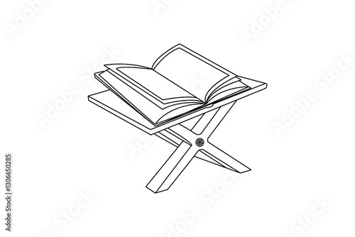 Quran holy book line art on wooden rehal black and white outline vector line drawing hand-drawn sketch of religious book