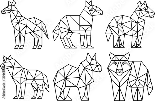 Set of geometric animal outline vector illustration line art photo