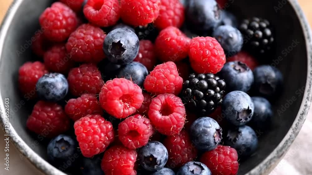 A close-up of fresh raspberries, blueberries, and blackberries in a bowl, ready for a healthy snack.
A close-up of fresh raspberries, blueberries, and blackberries in a bowl, ready for a healthy snack.