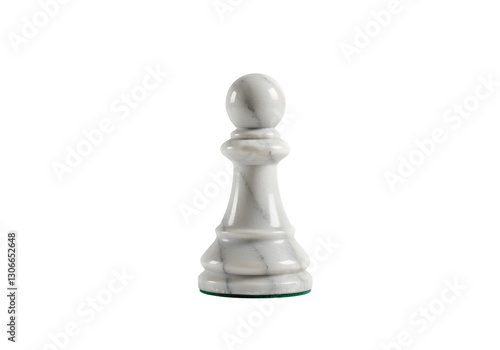 Elegant white marble chess pawn piece isolated on black background for strategic games and creative design concepts