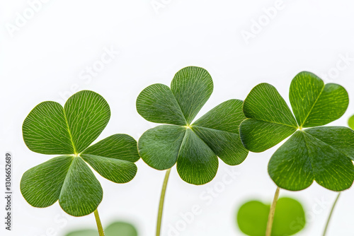 Four leaf clovers on white background.