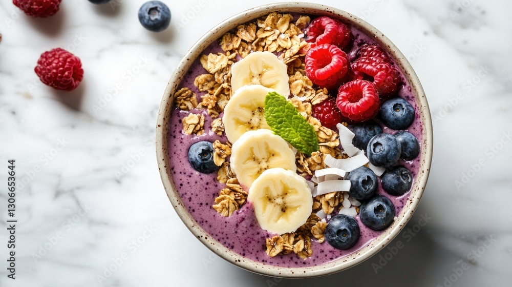 A healthy smoothie bowl with fresh fruit and granola A healthy smoothie bowl with fresh fruit and granola