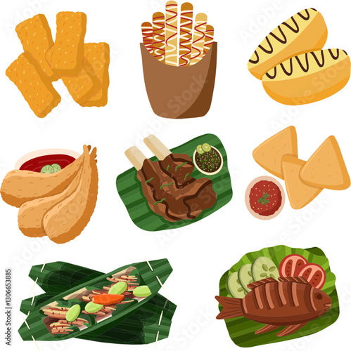 A mouthwatering display of traditional Indonesian favorites  from fried snacks to grilled delights, served with fresh veggies and sambal.

