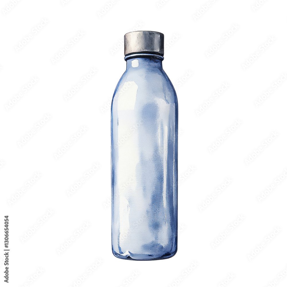 Glass Bottle with Silver Lid Holding Light Blue Liquid Glass Bottle with Silver Lid Holding Light Blue Liquid