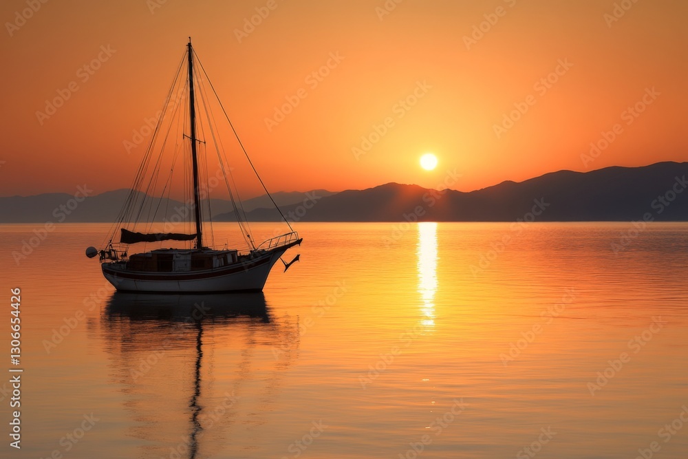 A solitary sailboat stands out under dusky vibes, perfectly illustrating the essence of solitude and peacefulness, evoking a sense of reflection and introspection. A solitary sailboat stands out under dusky vibes, perfectly illustrating the essence of solitude and peacefulness, evoking a sense of reflection and introspection.