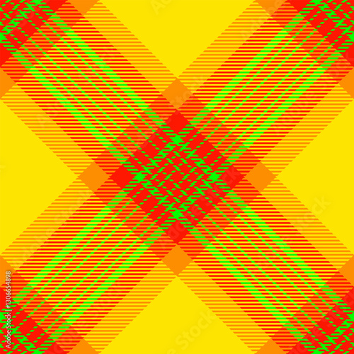 Pano pattern vector plaid, festive textile seamless check. Gift paper background tartan fabric texture in bright and radioactive colors.