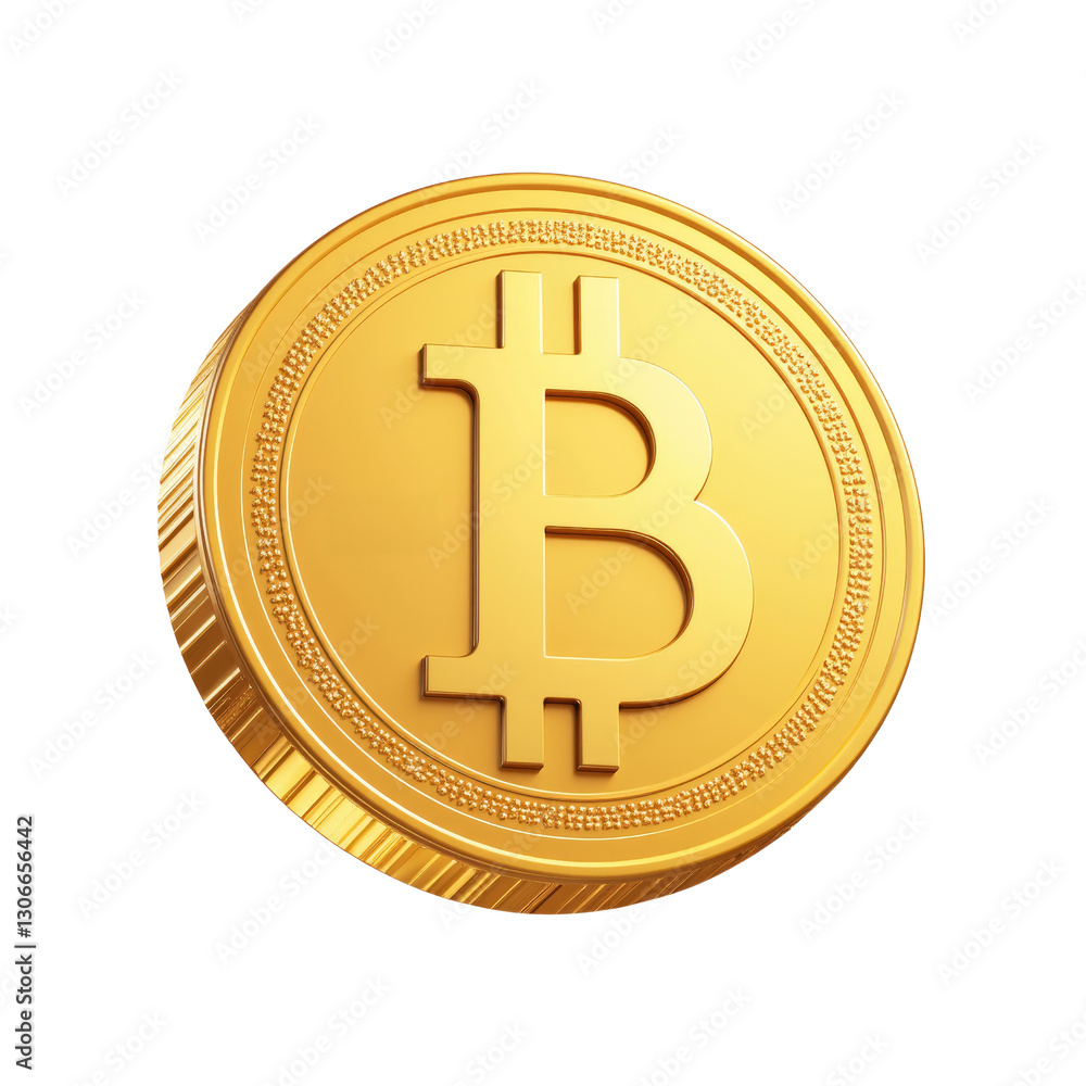 Gold Bitcoin Coin Showcasing Embossed Symbol with Decorative Border Gold Bitcoin Coin Showcasing Embossed Symbol with Decorative Border