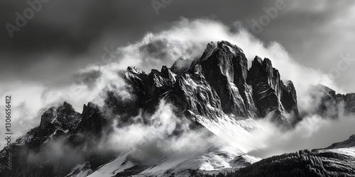 Stormy Mountain Peak in Clouds