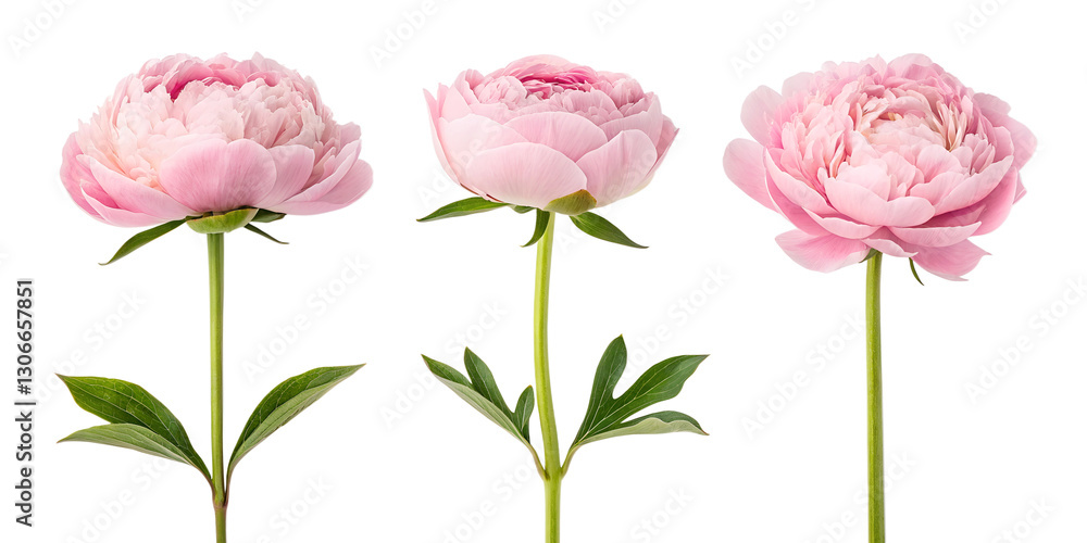 Three Different Style Beautiful Pink Peony Flowers on White, Pink Peony Blossoms, Elegant Flower Collection, Cut Out Three Different Style Beautiful Pink Peony Flowers on White, Pink Peony Blossoms, Elegant Flower Collection, Cut Out