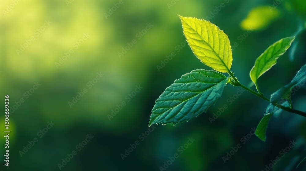 Blurry green background with a focus on a single vibrant leaf, Blurry green background with a focus on a single vibrant leaf,