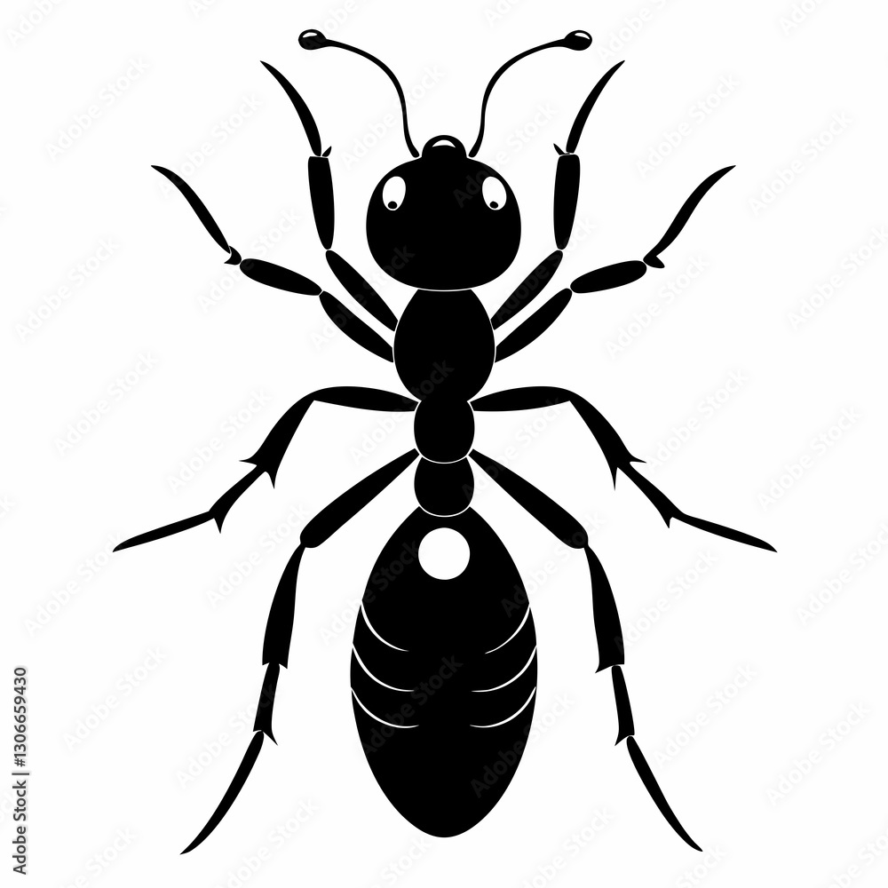 Black Ant Silhouette Vector Design on Clean White Canvas Black Ant Silhouette Vector Design on Clean White Canvas