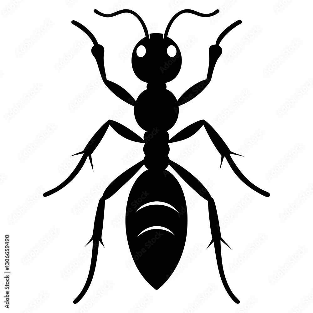 Black Ant Silhouette Vector Design on Clean White Canvas Black Ant Silhouette Vector Design on Clean White Canvas