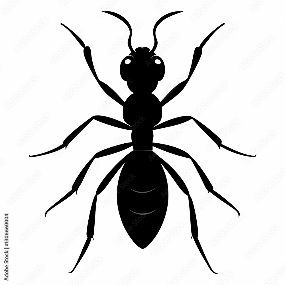 Black Ant Silhouette Vector Design on Clean White Canvas Black Ant Silhouette Vector Design on Clean White Canvas
