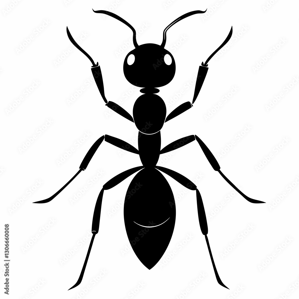 Black Ant Silhouette Vector Design on Clean White Canvas Black Ant Silhouette Vector Design on Clean White Canvas
