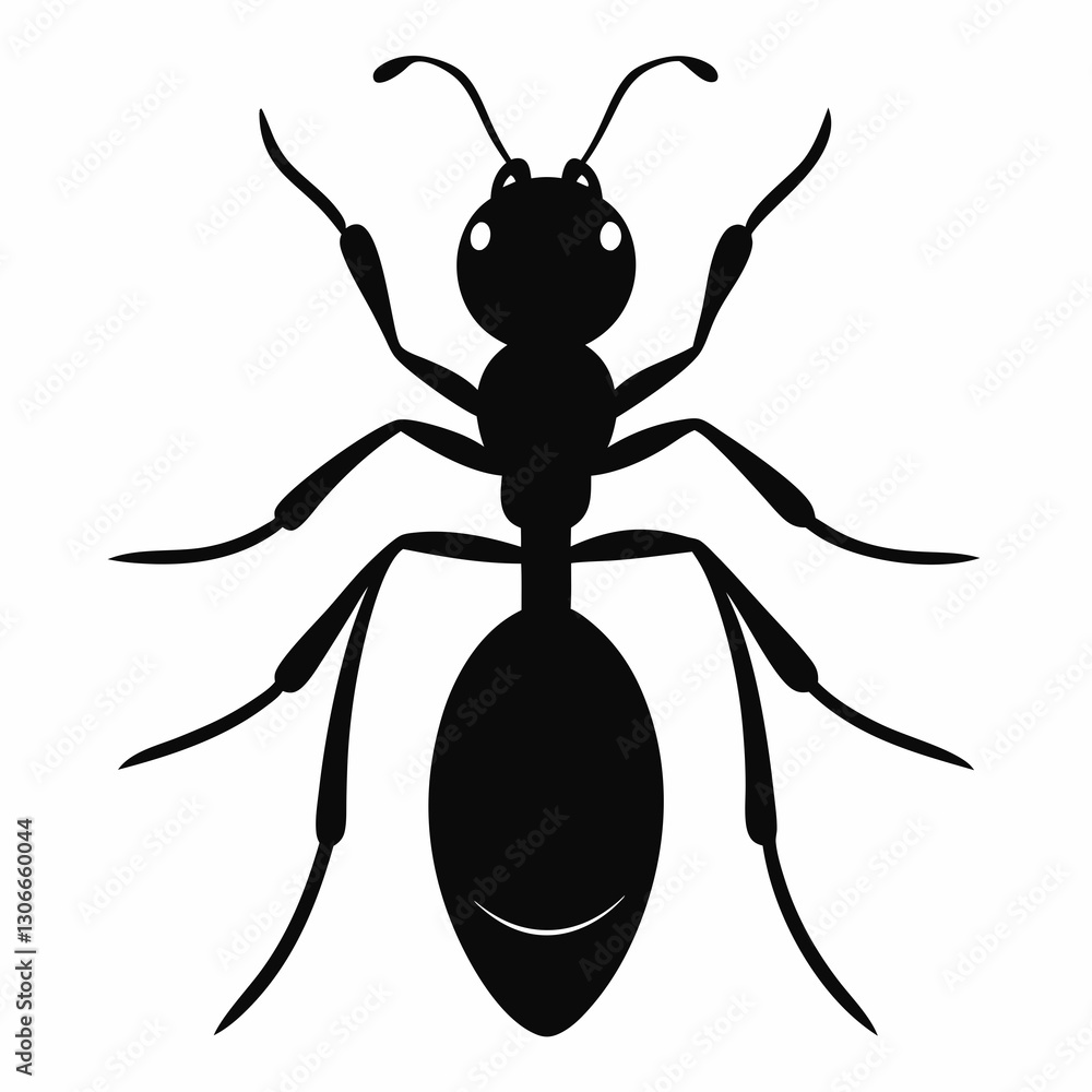 Black Ant Silhouette Vector Design on Clean White Canvas Black Ant Silhouette Vector Design on Clean White Canvas