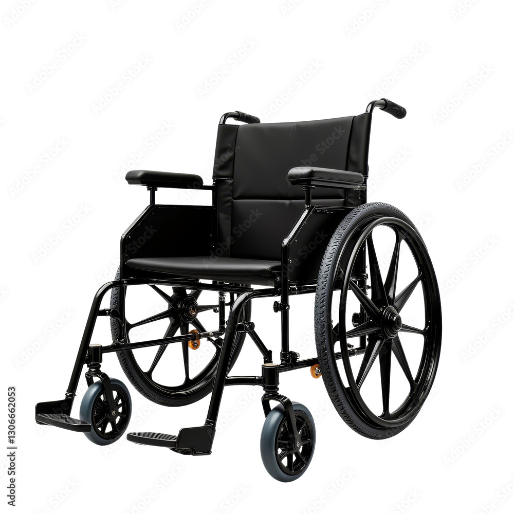 Fototapeta premium Heavy-Duty Black Wheelchair with Spoked Wheels and Padded Seat