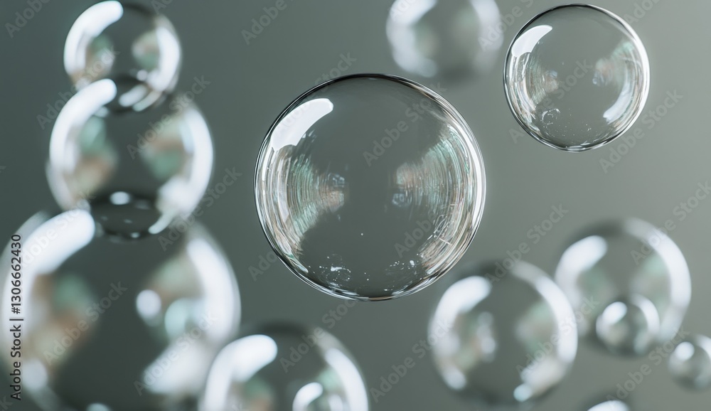 Abstract soap bubbles, soft grey background, reflections, artistic image Abstract soap bubbles, soft grey background, reflections, artistic image