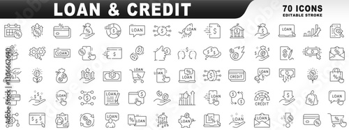 Big set of loan related line icons. Editable stroke