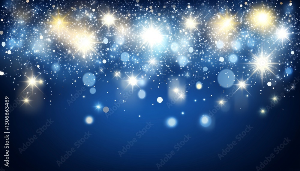 Fototapeta premium Sparkling Festive Background With Bokeh Effect, Shiny Glitter And Twinkling Stars On Blue