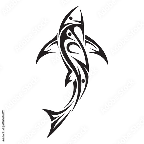 Polynesian Tribal Shark Tattoo with Bold Black Ink Design and Traditional Patterns