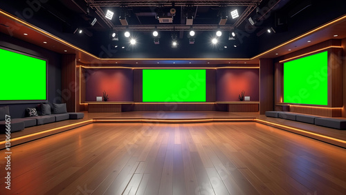News Studio, Backdrop For TV Shows .TV On Wall.3D Virtual News Studio Background, 3d illustration