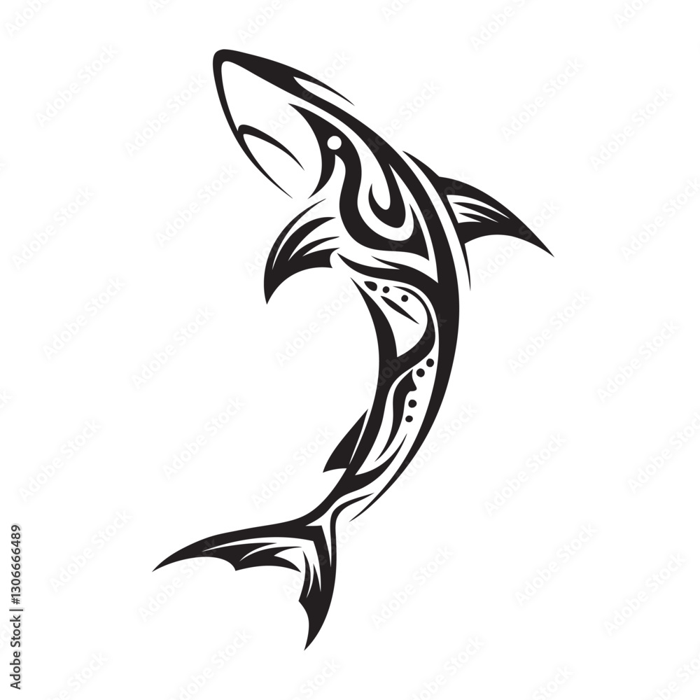 Fototapeta premium Polynesian Tribal Shark Tattoo with Bold Black Ink Design and Traditional Patterns