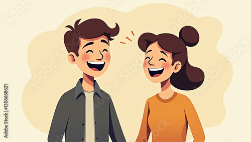 Happy Friends Laughing Together Joyful Man and Woman Sharing Funny Story Positive Friendship Moments Vector Illustration Good Times and Connection Casual Lifestyle and Humor