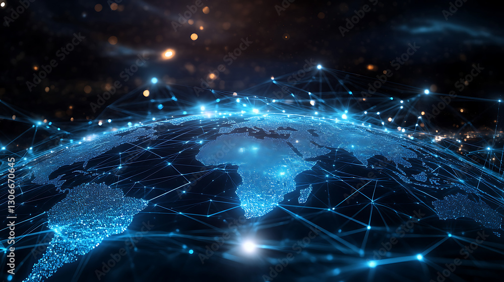Futuristic Digital World Map with Global Network Connections and Glowing Blue Data Links
Futuristic Digital World Map with Global Network Connections and Glowing Blue Data Links