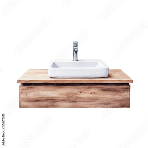 Modern White Sink with Chrome Faucet on Wooden Vanity