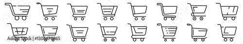 Shopping cart icon. Editable stroke. Set of black linear shopping basket icons. Shopping cart symbol. Vector illustration