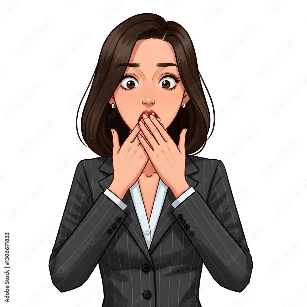 Shocked Beauty: Woman Covers Her Mouth with Both Hands in Surprise, emotion and feeling illustration isolated white Shocked Beauty: Woman Covers Her Mouth with Both Hands in Surprise, emotion and feeling illustration isolated white