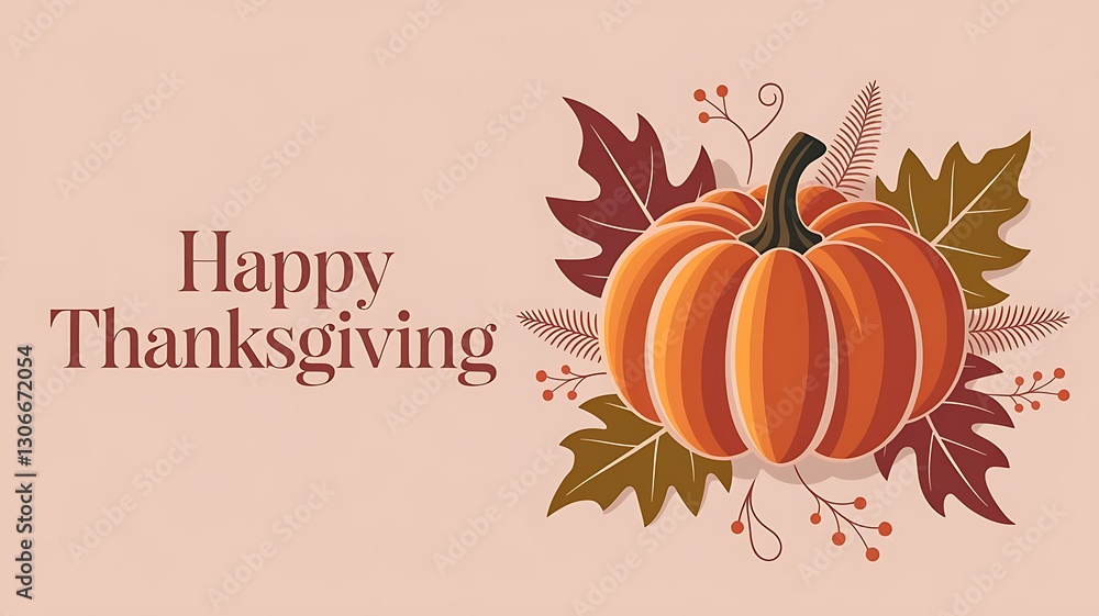 Naklejka premium Thanksgiving flat lay stylish striped pumpkin autumn leaves and heather on pink background modern fall border with space for text happy thanksgiving card