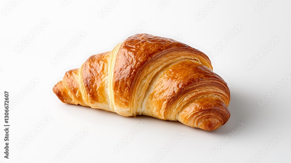 Golden Flaky Croissant on White Background Golden Flaky Croissant on White Background
