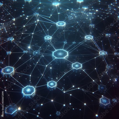 Blockchain Network: Abstract 3D Illustration with Connection Lines