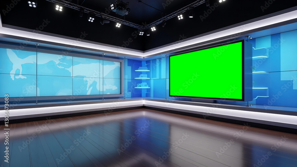 News Studio, Backdrop For TV Shows .TV On Wall.3D Virtual News Studio Background, 3d illustration News Studio, Backdrop For TV Shows .TV On Wall.3D Virtual News Studio Background, 3d illustration