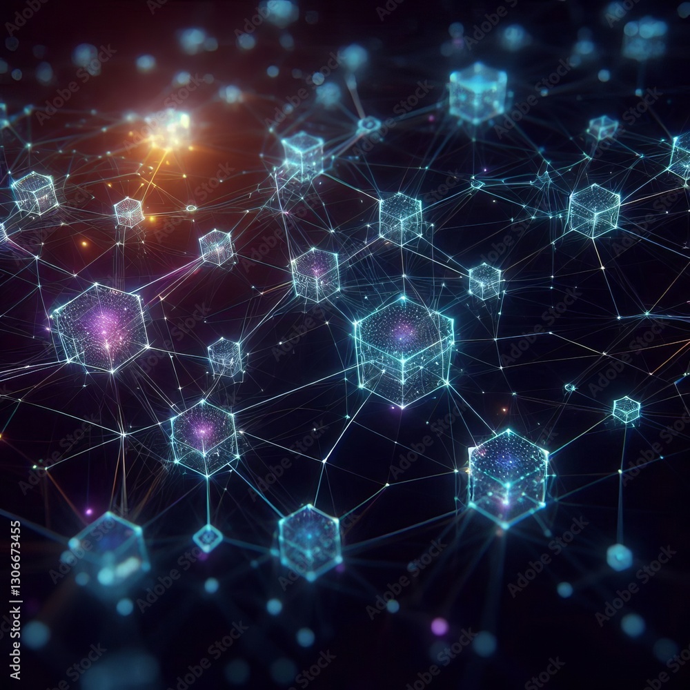Blockchain Network: Abstract 3D Illustration with Connection Lines Blockchain Network: Abstract 3D Illustration with Connection Lines