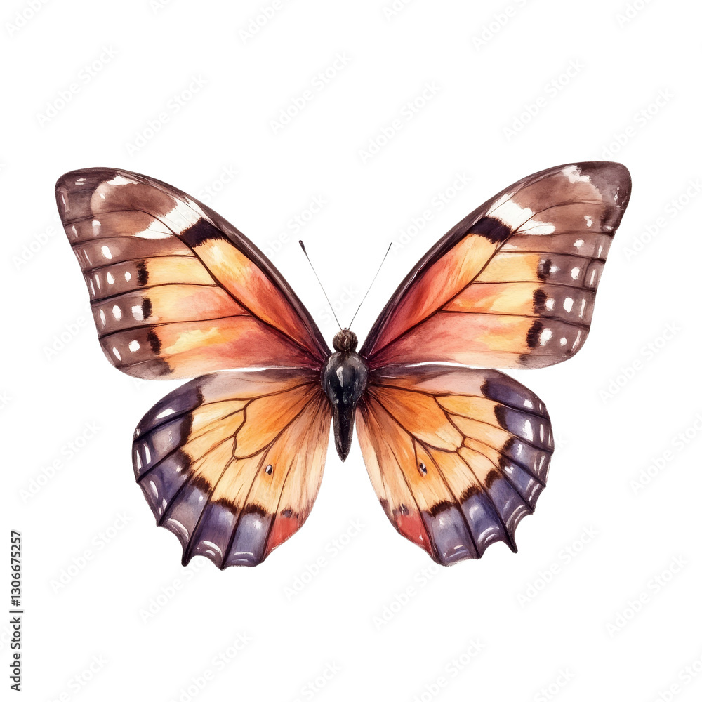 Obraz premium Orange-Brown Butterfly with Purplish-Gray Markings on White Canvas