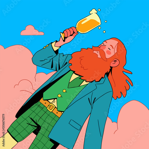 Leprechaun with a beer. Vector illustration. St. patrick's day.	