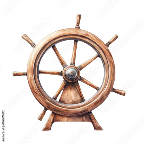 Ornate Wooden Ship's Wheel Displaying Detailed Craftsmanship