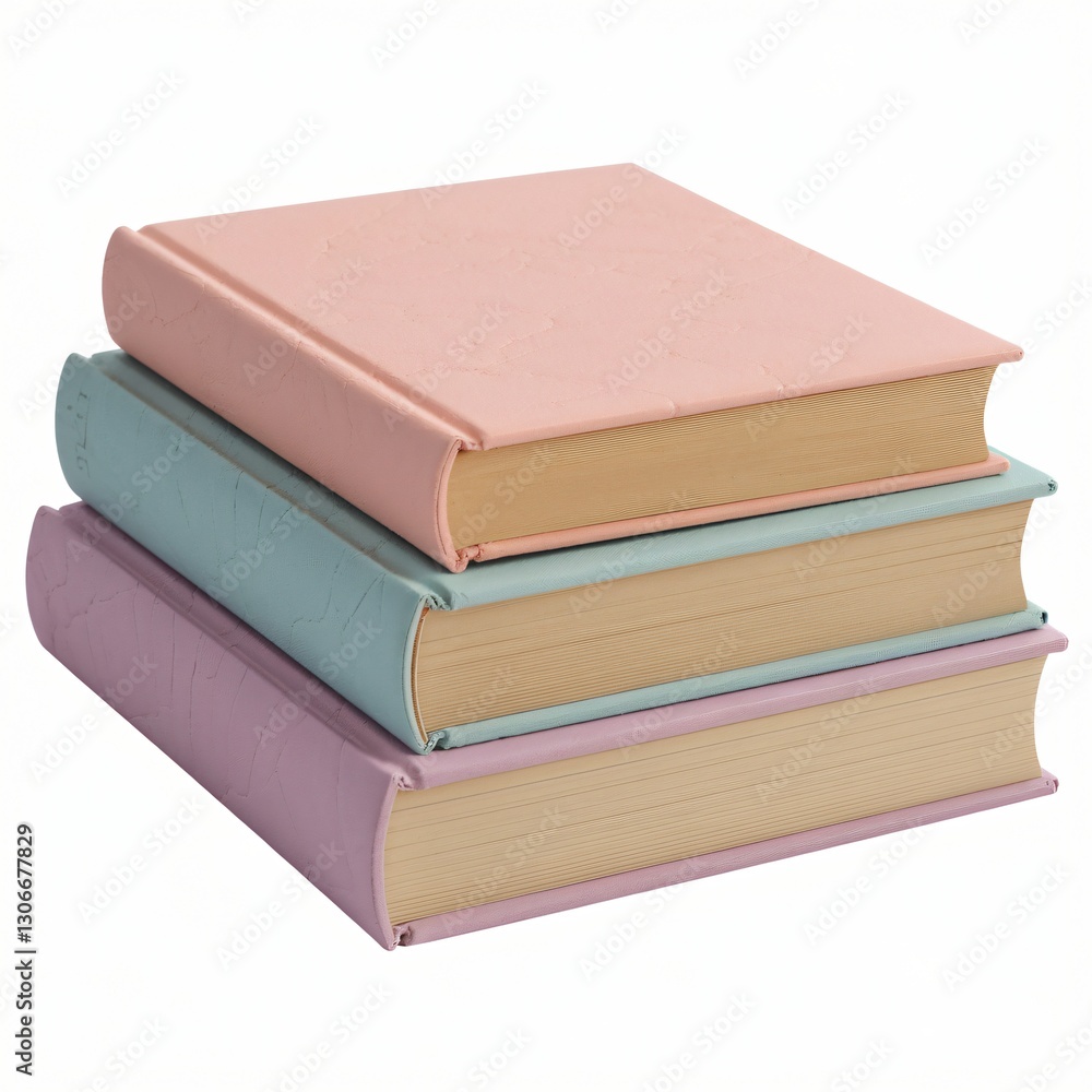 Stack of Three Hardcover Books with Pastel-Colored Covers. Stack of Three Hardcover Books with Pastel-Colored Covers.