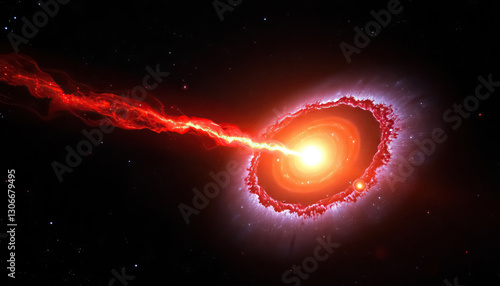 Fototapeta Naklejka Na Ścianę i Meble -  visually depiction of active galactic nucleus ejecting powerful jet into surrounding space