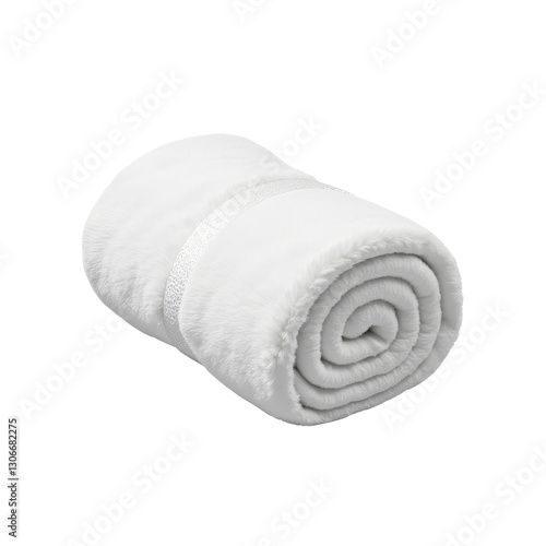 Plush White Blanket Rolled with Fuzzy Texture and Seam Detail