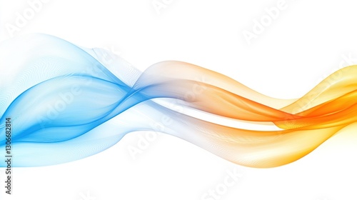 Abstract flowing wavy blue and orange lines against a white background