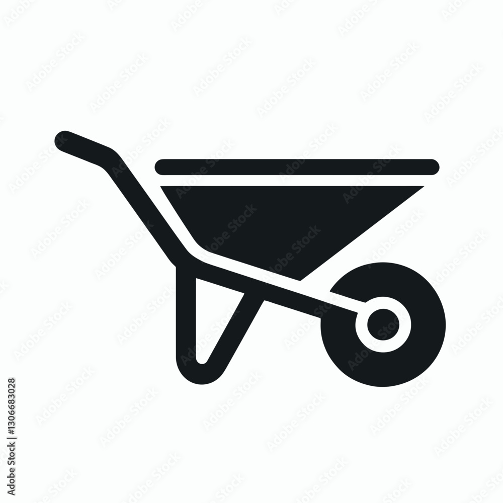 very simple flat and minimalist Wheelbarrow Handle in black on a white background very simple flat and minimalist Wheelbarrow Handle in black on a white background