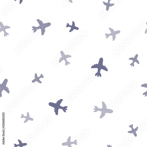 Airplane seamless pattern. Cute plane surface pattern for fashion print. Vector texture. Grey and white.