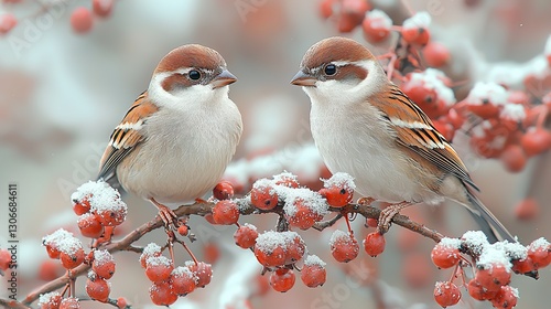  small birds on twig  