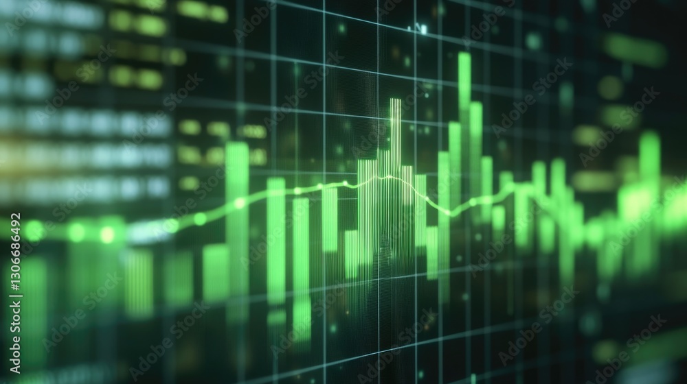 Green line graph displaying fluctuating financial market information visually Green line graph displaying fluctuating financial market information visually