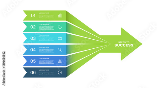 Business infographic template. Arrow with 6 options, steps. Vector chart with icons